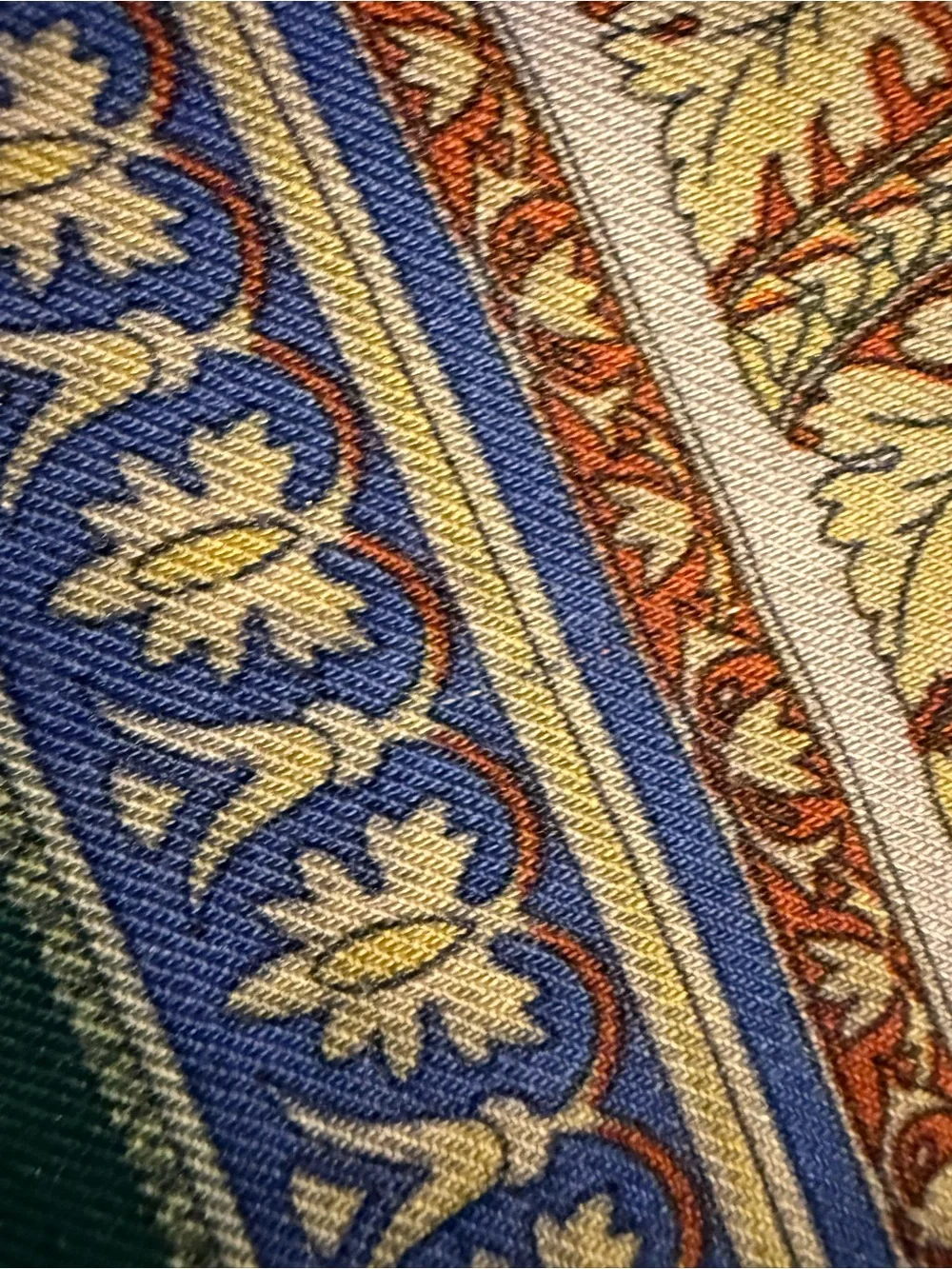 Vintage ETRO Italy Wool Silk Scarf stole Green Gold Baroque Greek Key 54Lx16W